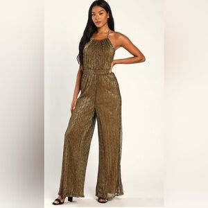 NWT - Gold Halter Jumpsuit by Lulus / Size Medium